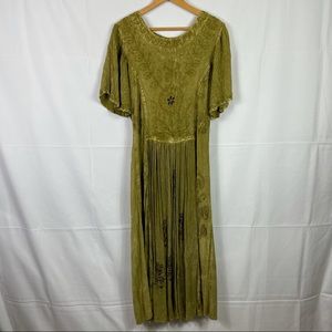 VTG gothic medieval corset embroidered flowy sleeved midi dress